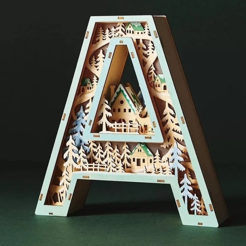 NEW Anthropologie Wonderland Scene Wooden Light-Up A Monogram Letter
